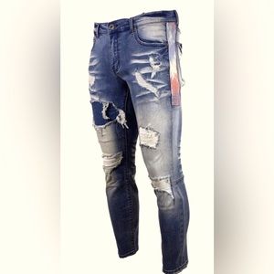 NWT M.LAB Slim Cause Fit Men's Denim Distressed Jeans Blue